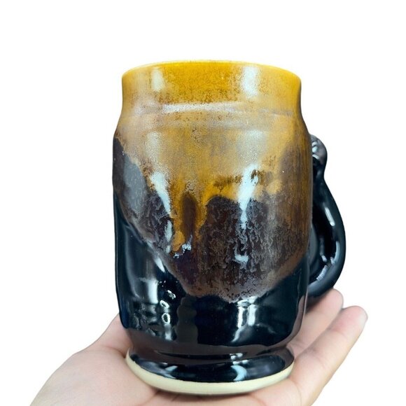 Hand Made Studio Art Pottery Coffee Cup Mug Marked Beeds Pottery Drip Glaze Larg - Picture 7 of 13